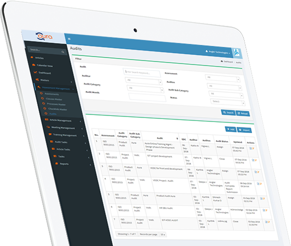 screenshot of Aura Quality Management